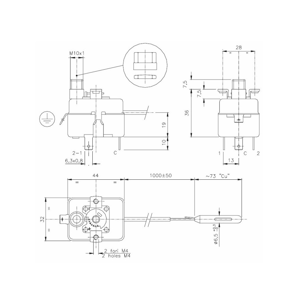 Termostato a riarmo manuale 90 ÷ 110°C