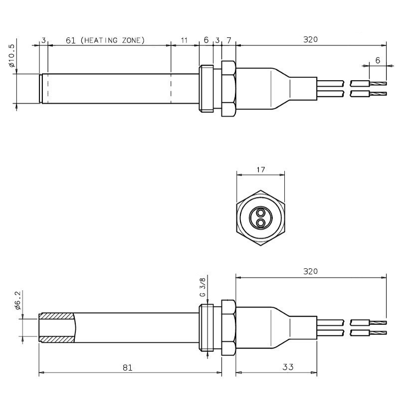 Resistenza pellet in ceramica, con raccordo filettato 3/8" GAS - 1CZZJ123N