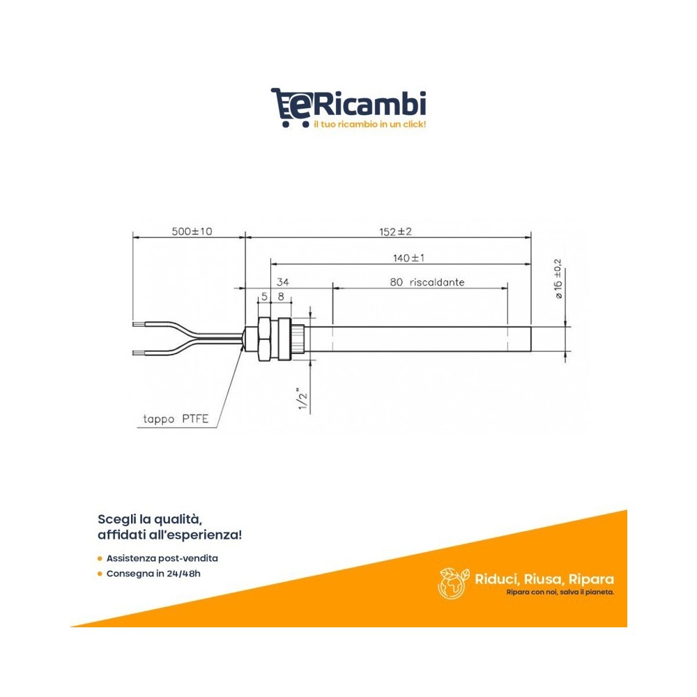 Resistenza accensione stufa a pellet diametro 16 mm 400 Watt - HT54489